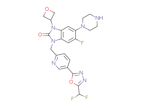 1-((5-(5-(difluoromethyl)-1,3,4-oxadiazole-2-yl)pyridine-2-yl)methyl)-6-fluoro-3-(oxetan-3-yl)-5-(piperazine-1-yl)-1,3-dihydro-2H-benzo[d]imidazole-2-one