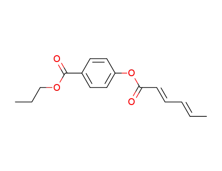 Molecular Structure of 88973-91-5 (Benzoic acid, 4-[(1-oxo-2,4-hexadienyl)oxy]-, propyl ester, (E,E)-)