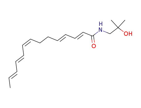 Molecular Structure of 78886-66-5 (2,4,8,10,12-Tetradecapentaenamide, N-(2-hydroxy-2-methylpropyl)-,
(2E,4E,8Z,10E,12E)-)