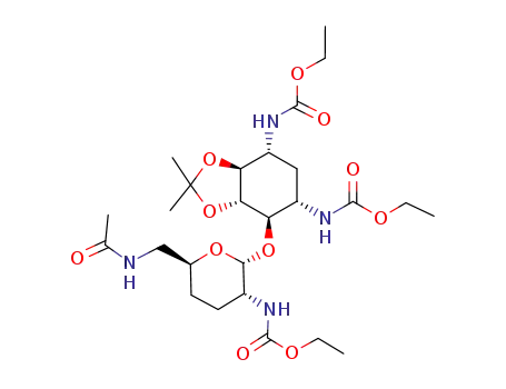 {(3aS,4R,5S,7R,7aS)-4-[(2R,3R,6S)-6-(Acetylamino-methyl)-3-ethoxycarbonylamino-tetrahydro-pyran-2-yloxy]-7-ethoxycarbonylamino-2,2-dimethyl-hexahydro-benzo[1,3]dioxol-5-yl}-carbamic acid ethyl ester