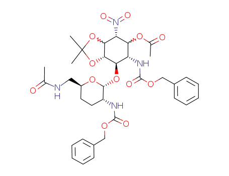 Acetic acid (4R,6S,7R,7aS)-7-[(2R,3R,6S)-6-(acetylamino-methyl)-3-benzyloxycarbonylamino-tetrahydro-pyran-2-yloxy]-6-benzyloxycarbonylamino-2,2-dimethyl-4-nitro-hexahydro-benzo[1,3]dioxol-5-yl ester