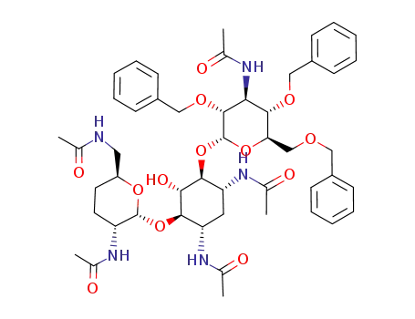 N-[(1R,2S,3S,4R,5S)-5-Acetylamino-4-[(2R,3R,6S)-3-acetylamino-6-(acetylamino-methyl)-tetrahydro-pyran-2-yloxy]-2-((2S,3R,4S,5S,6R)-4-acetylamino-3,5-bis-benzyloxy-6-benzyloxymethyl-tetrahydro-pyran-2-yloxy)-3-hydroxy-cyclohexyl]-acetamide