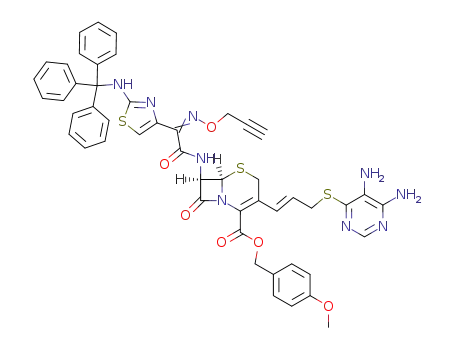 (6R,7R)-3-[(E)-3-(5,6-Diamino-pyrimidin-4-ylsulfanyl)-propenyl]-8-oxo-7-{2-[(Z)-prop-2-ynyloxyimino]-2-[2-(trityl-amino)-thiazol-4-yl]-acetylamino}-5-thia-1-aza-bicyclo[4.2.0]oct-2-ene-2-carboxylic acid 4-methoxy-benzyl ester