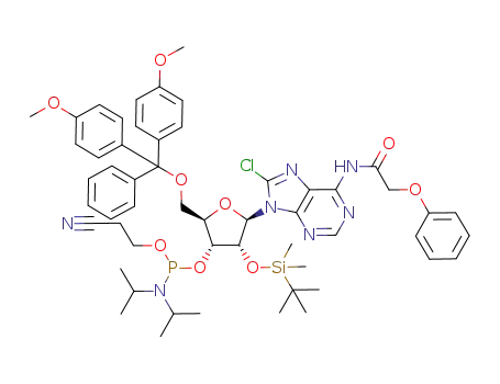 Diisopropyl-phosphoramidous acid (2R,3R,4R,5R)-2-[bis-(4-methoxy-phenyl)-phenyl-methoxymethyl]-4-(tert-butyl-dimethyl-silanyloxy)-5-[8-chloro-6-(2-phenoxy-acetylamino)-purin-9-yl]-tetrahydro-furan-3-yl ester 2-cyano-ethyl ester