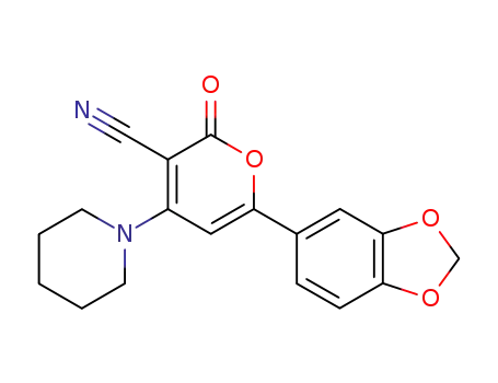 Molecular Structure of 876150-29-7 (2H-Pyran-3-carbonitrile,
6-(1,3-benzodioxol-5-yl)-2-oxo-4-(1-piperidinyl)-)