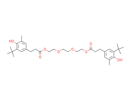 36443-68-2,Triethylene glycol bis(3-tert-butyl-4-hydroxy-5-methylphenyl)propionate,Benzenepropanoicacid, 3-(1,1-dimethylethyl)-4-hydroxy-5-methyl-,1,2-ethanediylbis(oxy-2,1-ethanediyl) ester (9CI);ADK Stab AO 70;AO 245;AO70;Ethylenebis(oxyethylene)bis[3-(5-tert-butyl-4-hydroxy-m-tolyl)propionate];IR 245;Irganox 245;Irganox295;Irganox I 245;PH 2450;Selosol J 162;Stabiace PH 2450;TK 12627;Tominokusu 917;Tominox 917;Triethylene glycolbis-[3-(3'-tert-butyl-4'-hydroxy-5'-methylphenyl)propionate];Triethyleneglycol bis[3-(3-tert-butyl-5-methyl-4-hydroxyphenyl)propionate];Triethylene glycolbis[b-(5-tert-butyl-4-hydroxy-3-methylphenyl)propionate];