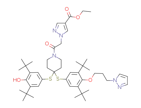 1-(2-{4-(3,5-di-tert-butyl-4-hydroxyphenylsulfanyl)-4-[3,5-di-tert-butyl-4-(3-pyrazol-1-ylpropoxy)phenylsulfanyl]piperidin-1-yl}-2-oxoethyl)-1H-pyrazole-4-carboxylic acid ethyl ester
