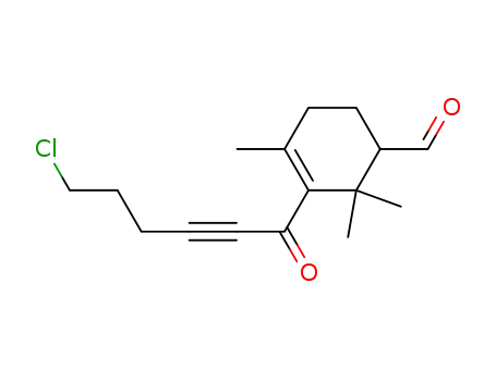 Molecular Structure of 189444-01-7 (3-Cyclohexene-1-carboxaldehyde,
3-(6-chloro-1-oxo-2-hexynyl)-2,2,4-trimethyl-)