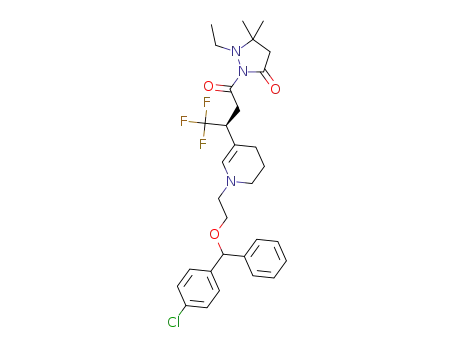 2-((3S)-3-(1-(2-((4-chlorophenyl)(phenyl)methoxy)ethyl)-1,4,5,6-tetrahydropyridin-3-yl)-4,4,4-trifluorobutanoyl)-1-ethyl-5,5-dimethylpyrazolidin-3-one