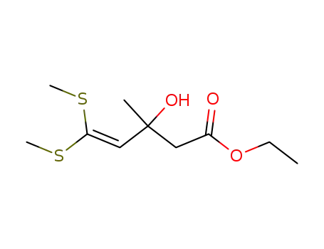 3-Hydroxy-3-methyl-5,5-bis-methylsulfanyl-pent-4-enoic acid ethyl ester