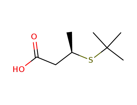 Molecular Structure of 141079-85-8 (Butanoic acid, 3-[(1,1-dimethylethyl)thio]-, (R)-)