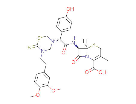 (6R,7R)-7-[(R)-2-{5-[2-(3,4-Dimethoxy-phenyl)-ethyl]-6-thioxo-[1,3,5]thiadiazinan-3-yl}-2-(4-hydroxy-phenyl)-acetylamino]-3-methyl-8-oxo-5-thia-1-aza-bicyclo[4.2.0]oct-2-ene-2-carboxylic acid