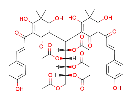 Acetic acid (1S,2R,3R,4R)-2,3,4,5-tetraacetoxy-1-(bis-{2,4-dihydroxy-5-[(E)-3-(4-hydroxy-phenyl)-acryloyl]-3,3-dimethyl-6-oxo-cyclohexa-1,4-dienyl}-methyl)-pentyl ester