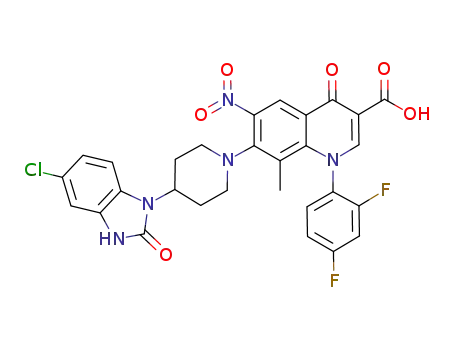7-(4-(6-chloro-1,2-dihydro-2-oxobenzo[d]imidazol-3-yl)piperidin-1-yl)-1-(2,4-difluorophenyl)-1,4-dihydro-8-methyl-6-nitro-4-oxoquinoline-3-carboxylic acid