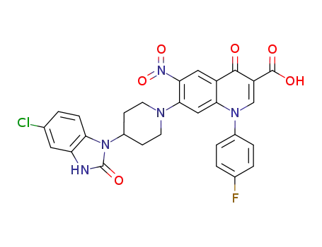 7-(4-(6-chloro-1,2-dihydro-2-oxobenzo[d]imidazol-3-yl)piperidin-1-yl)-1-(4-fluorophenyl)-1,4-dihydro-6-nitro-4-oxoquinoline-3-carboxylic acid