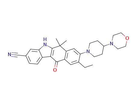 Molecular Structure of 1256580-46-7 (9-Ethyl-6,11-dihydro-6,6-dimethyl-8-[4-(4-morpholinyl)-1-piperidinyl]-11-oxo-5H-benzo[b]carbazole-3-carbonitrile)