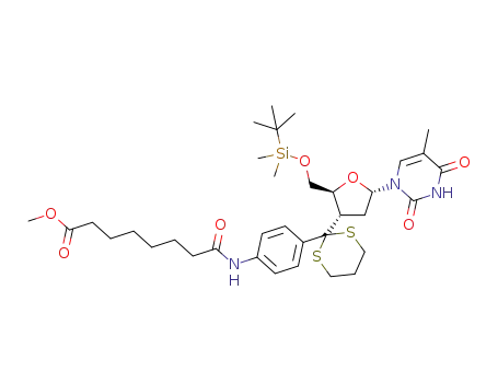 methyl 8-((4-(2-((2S,3S,5S)-2-(((tert-butyldimethylsilyl)oxy)methyl)-5-(5-methyl-2,4-dioxo-3,4-dihydropyrimidin-1(2H)-yl)tetrahydrofuran-3-yl)-1,3-dithian-2-yl)phenyl)amino)-8-oxooctanoate