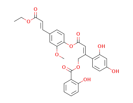 (Z)-2-(2,4-dihydroxyphenyl)-4-(4-((E)-3-ethoxy-3-oxoprop-1-en-1-yl)-2-methoxyphenoxy)-4-oxobut-2-en-1-yl 2-hydroxybenzoate