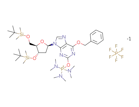 O6-benzyl-3',5'-bis-O-(tert-butyldimethylsilyl)-O2-tris(dimethylamino)phosphonium-2'-deoxyxanthosine hexafluorophosphate