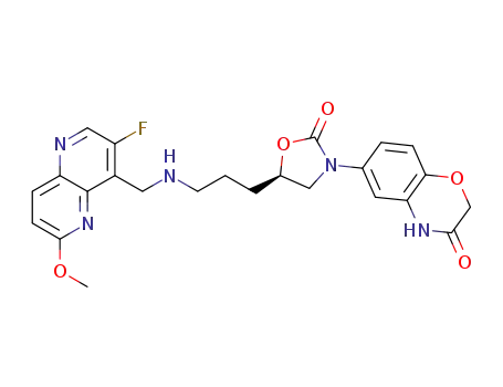 6-((R)-5-{3-[(3-fluoro-6-methoxy-[1,5]naphthyridin-4-ylmethyl)-amino]-propyl}-2-oxo-oxazolidin-3-yl)-4H-benzo[1,4]oxazin-3-one