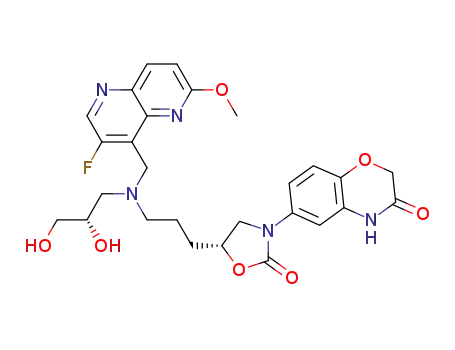 6-((R)-5-{3-[((S)-2,3-dihydroxy-propyl)-(3-fluoro-6-methoxy-[1,5]naphthyridin-4-ylmethyl)-amino]-propyl}-2-oxo-oxazolidin-3-yl)-4H-benzo[1,4]oxazin-3-one