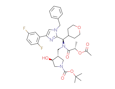 (3R,4S)-tert-butyl 3-(((S)-2-acetoxy-N-((R)-(1-benzyl-4-(2,5-difluorophenyl)-1H-imidazol-2-yl)(tetrahydro-2H-pyran-4-yl)methyl)propanamido)methyl)-4-hydroxypyrrolidine-1-carboxylate