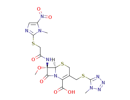 (6R)-7c-methoxy-7t-[2-(1-methyl-5-nitro-1H-imidazol-2-ylsulfanyl)-acetylamino]-3-(1-methyl-1H-tetrazol-5-ylsulfanylmethyl)-8-oxo-(6rH)-5-thia-1-aza-bicyclo[4.2.0]oct-2-ene-2-carboxylic acid