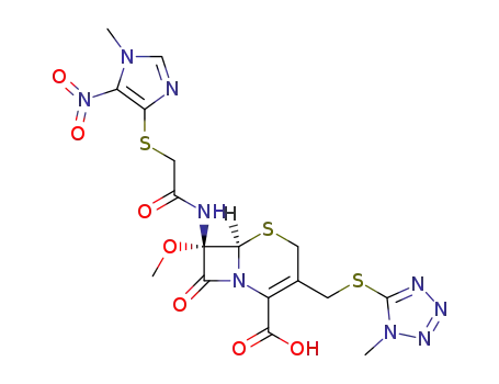 (6R)-7c-methoxy-7t-[2-(1-methyl-5-nitro-1H-imidazol-4-ylsulfanyl)-acetylamino]-3-(1-methyl-1H-tetrazol-5-ylsulfanylmethyl)-8-oxo-(6rH)-5-thia-1-aza-bicyclo[4.2.0]oct-2-ene-2-carboxylic acid