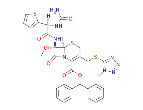 (6R)-7c-methoxy-3-(1-methyl-1H-tetrazol-5-ylsulfanylmethyl)-8-oxo-7t-((S)-2-thiophen-2-yl-2-ureido-acetylamino)-(6rH)-5-thia-1-aza-bicyclo[4.2.0]oct-2-ene-2-carboxylic acid benzhydryl ester