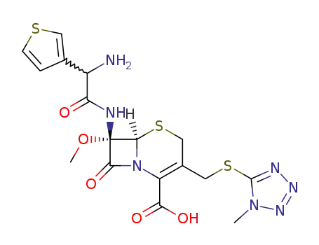(6R)-7t-((Ξ)-2-amino-2-thiophen-3-yl-acetylamino)-7c-methoxy-3-(1-methyl-1H-tetrazol-5-ylsulfanylmethyl)-8-oxo-(6rH)-5-thia-1-aza-bicyclo[4.2.0]oct-2-ene-2-carboxylic acid