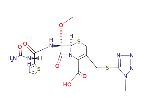(6R)-7c-methoxy-3-(1-methyl-1H-tetrazol-5-ylsulfanylmethyl)-8-oxo-7t-((R)-2-thiophen-2-yl-2-ureido-acetylamino)-(6rH)-5-thia-1-aza-bicyclo[4.2.0]oct-2-ene-2-carboxylic acid