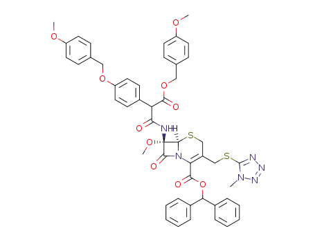 (6R,7S)-7-Methoxy-7-{2-(4-methoxy-benzyloxycarbonyl)-2-[4-(4-methoxy-benzyloxy)-phenyl]-acetylamino}-3-(1-methyl-1H-tetrazol-5-ylsulfanylmethyl)-8-oxo-5-thia-1-aza-bicyclo[4.2.0]oct-2-ene-2-carboxylic acid benzhydryl ester