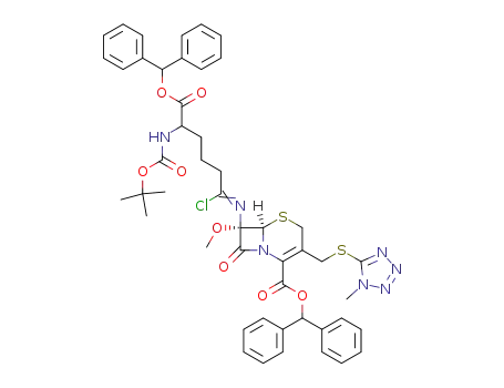 (6R,7S)-7-[5-Benzhydryloxycarbonyl-5-tert-butoxycarbonylamino-1-chloro-pent-(Z)-ylideneamino]-7-methoxy-3-(1-methyl-1H-tetrazol-5-ylsulfanylmethyl)-8-oxo-5-thia-1-aza-bicyclo[4.2.0]oct-2-ene-2-carboxylic acid benzhydryl ester