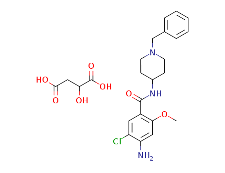 57645-91-7,CLEBOPRIDE MALATE,4-amino-5-chloro-2-methoxy-n-(1-benzyl-4-piperidyl)benzamidemalate;4-amino-5-chloro-2-methoxy-n-(1-benzyl-4-piperidyl)-benzamidmalate;clebopridehydrogenmalate;CLEBOPRIDE MALATE;CLEBOPRIDE MALEATE;malic acid, compound with 4-amino-N-[1-(benzyl)piperidin-4-yl]-5-chloro-2-methoxybenzamide (1:1)