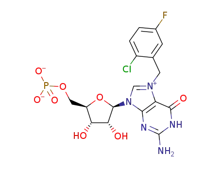 ((2R,3S,4R,5R)-5-(2-amino-7-(2-chloro-5-fluorobenzyl)-6-oxo-1H-purin-1-ium-9(6H)-yl)-3,4-dihydroxytetrahydrofuran-2-yl)methyl phosphate