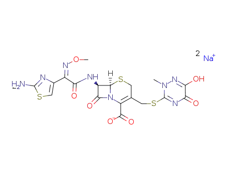 7-[[(Z)-2-(2-aminothiazol-4-yl)-2-methoxyimino]acetamido]-3-[[(2,5-dihydro-6-hydroxy-2-methyl-5-oxo-1,2,4-triazin-3-yl)thio]methyl]-3-cephem-4-carboxylic acid disodium salt
