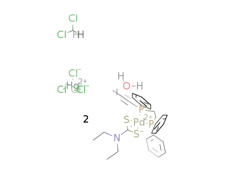 (N,N-diethyldithiocarbamato)[bis(diphenylphosphino)propane]palladium(II) tetrachloromercurate(II)*CH2Cl2*H2O