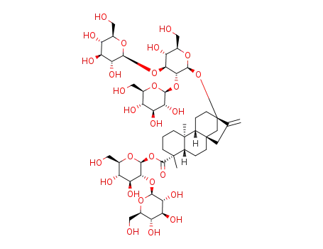 Molecular Structure of 63279-13-0 ((4R)-13-[[2-O-(β-D-Glucopyranosyl)-3-O-(β-D-glucopyranosyl)-β-D-glucopyranosyl]oxy]kaur-16-en-18-oic acid 2-O-(β-D-glucopyranosyl)-β-D-glucopyranosyl ester)