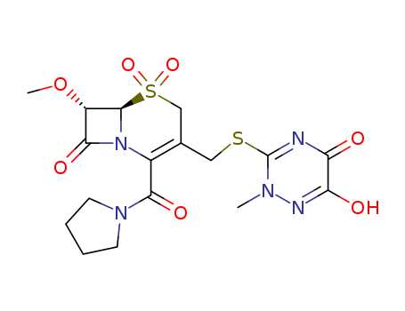 Pyrrolidine,1-[[(6R,7S)-7-methoxy-5,5-dioxido-8-oxo-3-[[(1,2,5,6-tetrahydro-2-methyl-5,6-dioxo-1,2,4-triazin-3-yl)thio]methyl]-5-thia-1-azabicyclo[4.2.0]oct-2-en-2-yl]carbonyl]-(9CI)