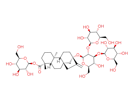 Molecular Structure of 58543-16-1 (Kaur-16-en-18-oic acid,13-[(O-b-D-glucopyranosyl-(1®2)-O-[b-D-glucopyranosyl-(1®3)]-b-D-glucopyranosyl)oxy]-, b-D-glucopyranosyl ester, (4a)-)