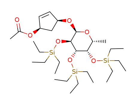 Acetic acid (1R,4S)-4-((2S,3R,4S,5S,6R)-6-methyl-3,4,5-tris-triethylsilanyloxy-tetrahydro-pyran-2-yloxy)-cyclopent-2-enyl ester