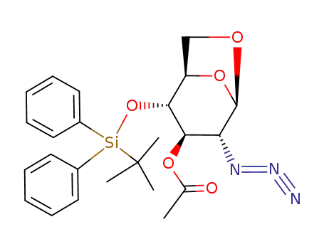 Molecular Structure of 850637-35-3 (1,6-Anhydro-2-azido-2-deoxy-4-o-[(1,1-dimethylethyl)diphenylsilyl]-beta-D-glucopyranose3-acetate)