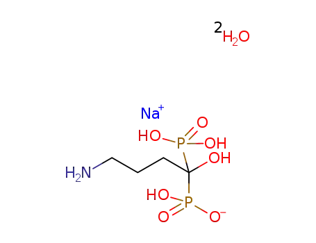 4-amino-1-hydroxybutylidene-1,1-biphosphonato hexaccordinated octahedral sodium monoaquo complex dihydrate