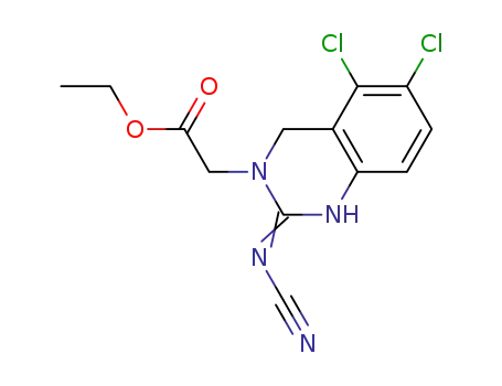 Molecular Structure of 146374-56-3 (Ethyl (2-cyanoimino-5,6-dichloro-1,2,3,4-tetrahydroquinazolin-3-yl)acetate)