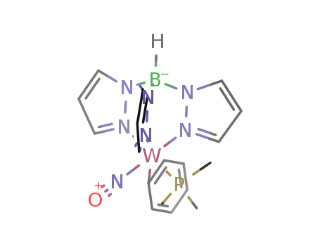 [tungsten(trispyrazoylborate)(NO)(trimethylphosphine)(η2-benzene)]
