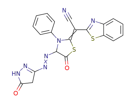 4-[2-(1H-pyrazol-5(4H)-one-3-yl)diazen-1-yl]-5-oxo-3-phenylthiazolidin-2-ylidene-2-1,3-benzothiazol-2-yl-acetonitrile