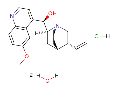 6119-47-7,Quinine hydrochloride dihydrate,Cinchonan-9-ol,6'-methoxy-, monohydrochloride, dihydrate, (8a,9R)- (9CI);(R)-(5-Ethenyl-1-azabicyclo[2.2.2]octan-7-yl)-(6-methoxyquinolin-4-yl)methanol dihydrate hydrochloride;Cinchonan-9-ol,6'-methoxy-, hydrochloride, hydrate (1:1:2), (8a,9R)-;