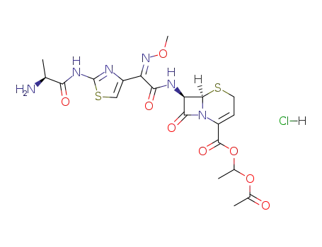 (6R,7R)-7-{2-[2-((S)-2-Amino-propionylamino)-thiazol-4-yl]-2-[(Z)-methoxyimino]-acetylamino}-8-oxo-5-thia-1-aza-bicyclo[4.2.0]oct-2-ene-2-carboxylic acid 1-acetoxy-ethyl ester; hydrochloride