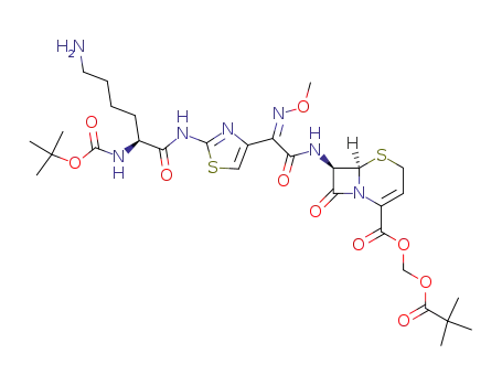(6R,7R)-7-{2-[2-((S)-6-Amino-2-tert-butoxycarbonylamino-hexanoylamino)-thiazol-4-yl]-2-[(Z)-methoxyimino]-acetylamino}-8-oxo-5-thia-1-aza-bicyclo[4.2.0]oct-2-ene-2-carboxylic acid 2,2-dimethyl-propionyloxymethyl ester
