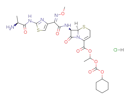 (6R,7R)-7-{2-[2-((S)-2-Amino-propionylamino)-thiazol-4-yl]-2-[(Z)-methoxyimino]-acetylamino}-8-oxo-5-thia-1-aza-bicyclo[4.2.0]oct-2-ene-2-carboxylic acid 1-cyclohexyloxycarbonyloxy-ethyl ester; hydrochloride
